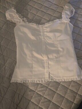 Altar'd State White Ruffle Sleeve Button-Front Women's Top